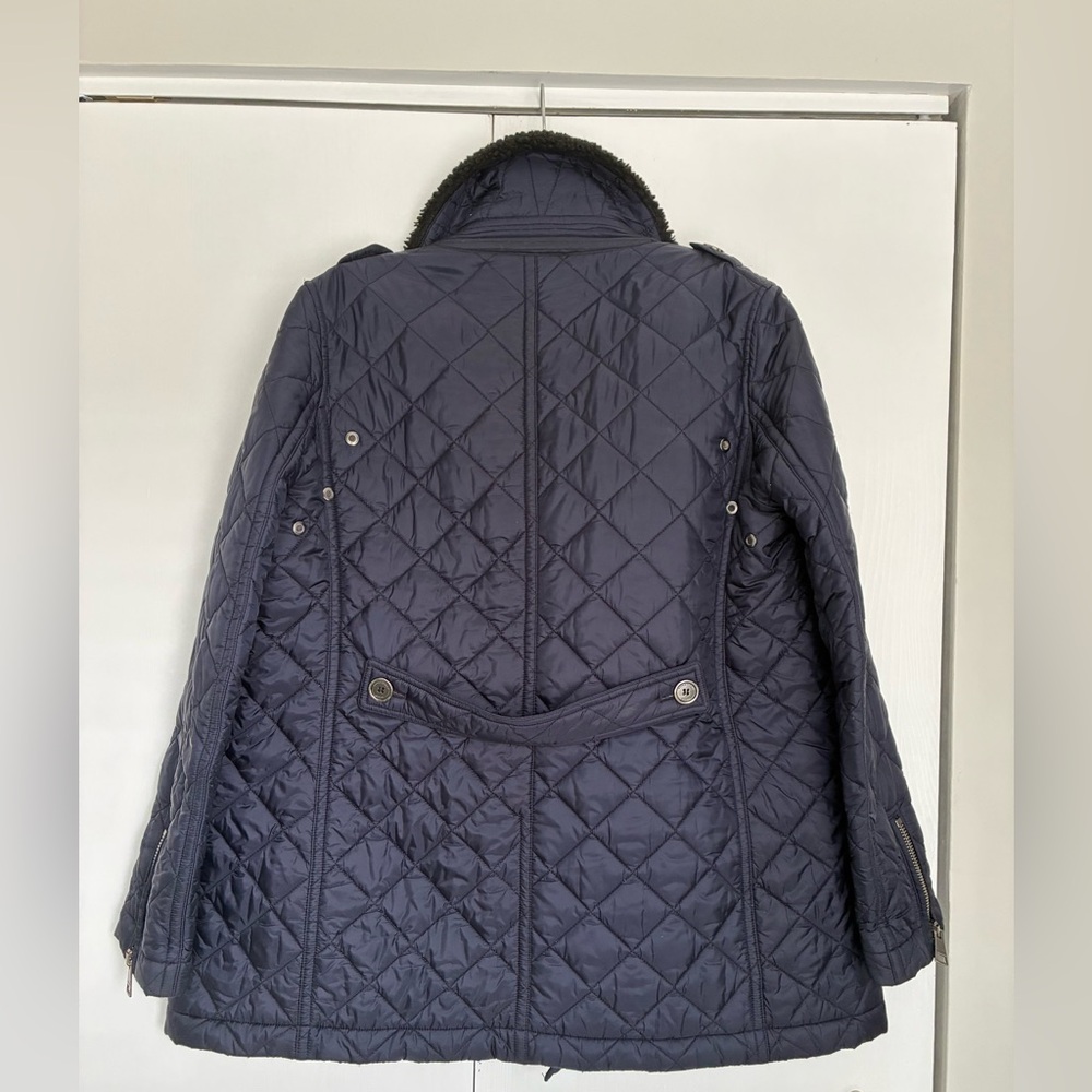Burberry lDark Blue Quilted Pea Coat Car jacket with Black Shearling Collar L - Picture 3 of 12